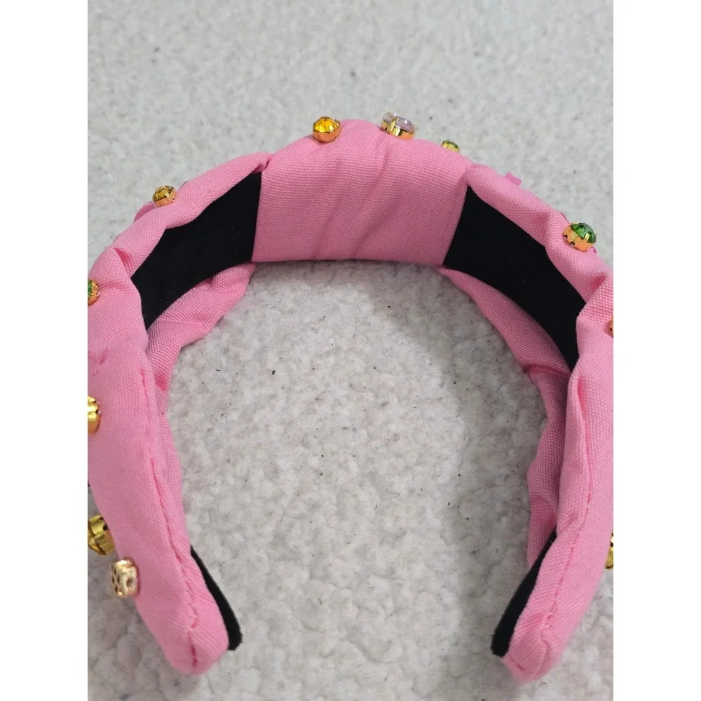 Brianna Cannon Pink Champagne Party Headband Crystals Pearls Embroidered Knotted